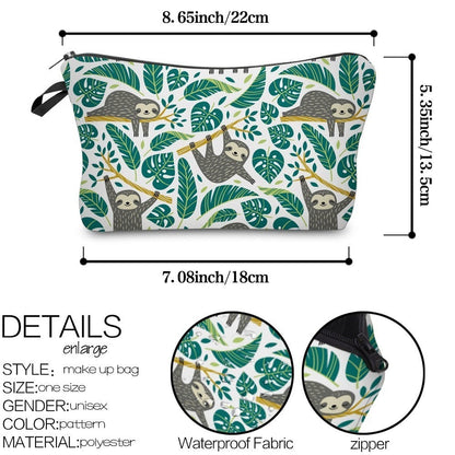 Realaiot Sloth Abstract Art  Cosmetic Bag Waterproof Printing Swanky Turtle Leaf Toilet Bag Custom Style for Travel