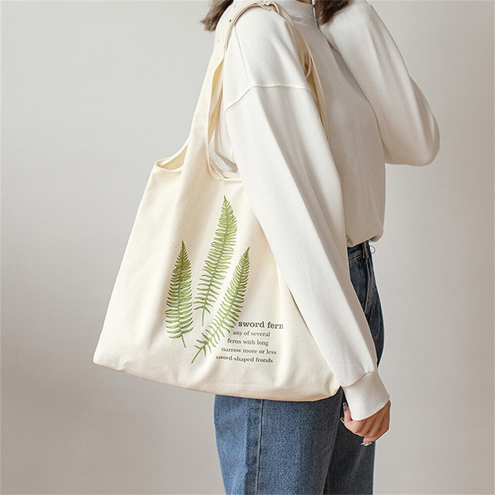 Realaiot White Canvas Vest Shopping Bags Illustration Eco Reusable Foldable Shoulder Bag Retro Large Capacity Tote Bag Women Handbag