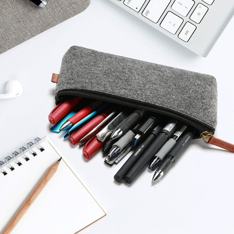 Realaiot Black Felt Pen Sleeve Pen Protective Cover Large Capacity School Case Children's Stationery Storage Bag School Supplies