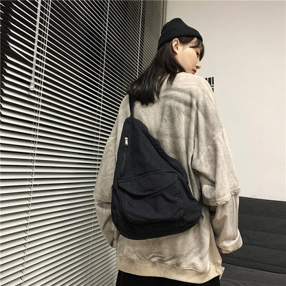 Realaiot Canvas Chest Bag Women Women Shoulder Messenger Bag Unisex Canvas Crossbody Bag Muliti Pocket Casual Women Bag