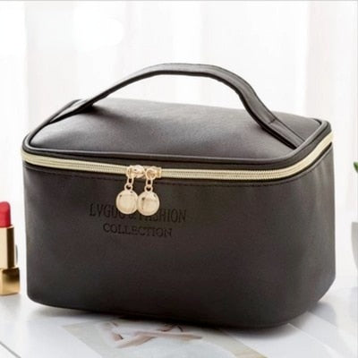 Realaiot 1 Pc  Large Women Cosmetic Bag PU Leather Waterproof  Zipper Make Up Bag Travel Washing Makeup Organizer Beauty Case