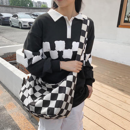 Realaiot Fashion Women Plaid Checkerboard Messenger Bags Ladies Shoulder Crossbody Bag Teenager Girls Large Capacity Nylon Handbags