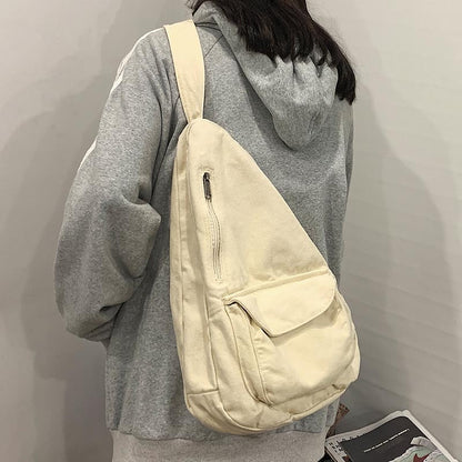 Realaiot Canvas Chest Bag Women Women Shoulder Messenger Bag Unisex Canvas Crossbody Bag Muliti Pocket Casual Women Bag