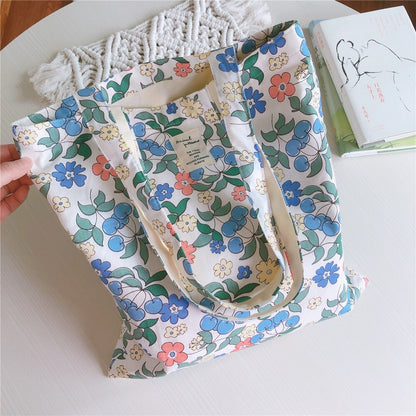 Realaiot Women Canvas Shopping Bag Floral Print Books Bag Female Cotton Cloth Shoulder Bag Eco Handbag Tote Reusable Grocery Shopper Bags