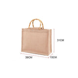 Cyflymder Portable Burlap Jute Shopping Bag Handbag Bamboo Loop Handles Tote Retro DIY Bag Handbag Women Big Size Beach Bag For Girls