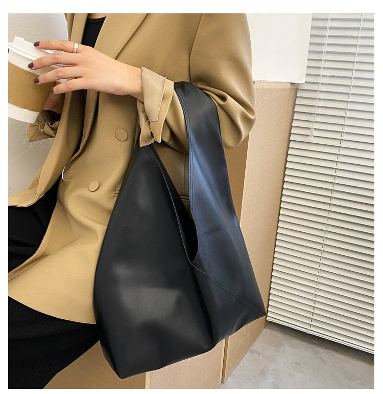 Cyflymder New Leather Totes Bags Women Casual Wild Ladies Hobos Handbags Large Capacity Shoulder Girls Simple Female Messenger Bag