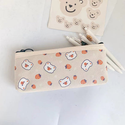 Realaiot 1 Pcs Kawaii Pencil Case Bear Canvas Pencil Box Pencilcase Pencil Bag School Supplies Stationery