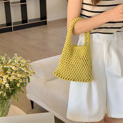 Realaiot Beach Crochet Handbag for Women Girls Summer Straw Rope Hollow Out Hand Woven Totes Bag Women's Hollow Knitting Handbag Purses