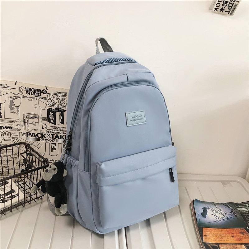 Realaiot Women's Backpack Solid Color Female Multi-pocket Casual Woman Travel Bag High Quality Schoolbag for Teenage Girl Book Knapsack