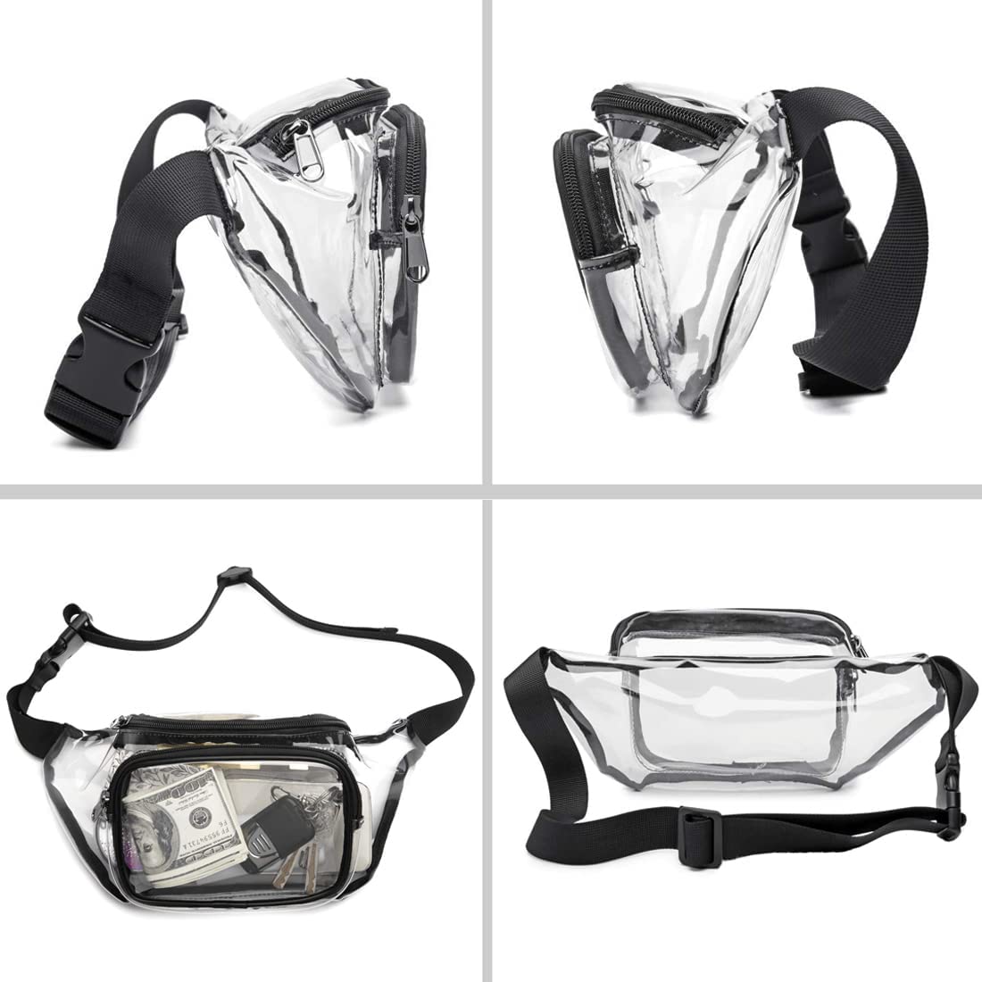 Realaiot Clear Fanny Pack Waterproof Waist Bag Tote Bag Stadium Approved Clear Purse Transparent Adjustable Belt Bag