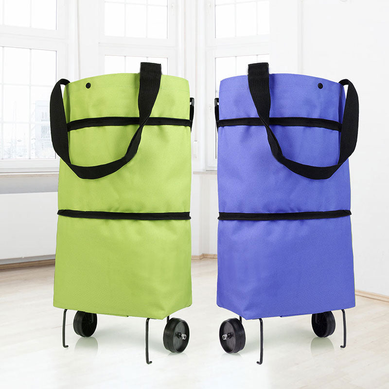 Realaiot Folding Shopping Pull Cart Trolley Bag With Wheels Foldable Shopping Bags  Reusable Grocery Bags Food Organizer Vegetables Bag