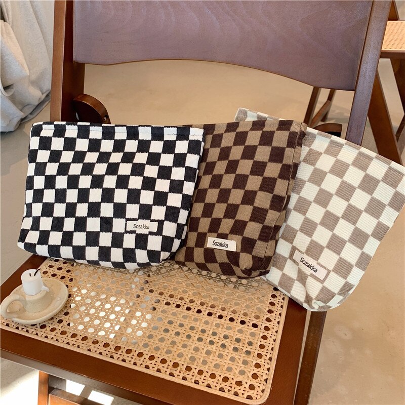 Realaiot Dot Women Cosmetic Bag Retro Design Ladies Storage Clutch Purse Bags Fashion Checkerboard Girls Student Small Handbags