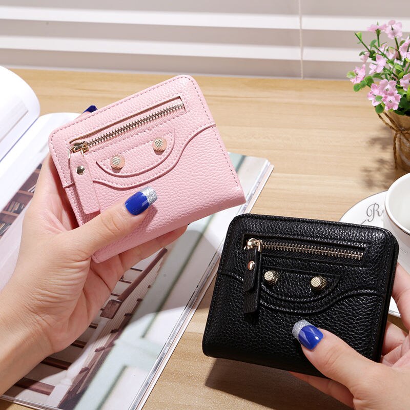 Realaiot Fashion PU Leather Women Short Wallets Multiple Credit Card Holders Hasp Zipper Coin Purses Solid Color Clutch Money Bag Clip