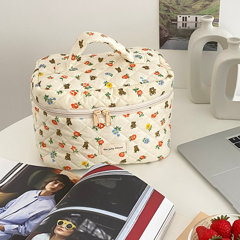 Cyflymder Liberty Quilting Cotton Makeup Bag Women Zipper Cosmetic Organizer Large Cloth Box Cute Make Up Purse Portable Toiletry Case