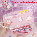 Realaiot Kawaii Pencil Case Candy Color Pencil Bag with Badges Large Capacity Pen Case Canvas Stationery Holder Organizer Back To School