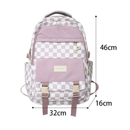 Realaiot Cute Women's Nylon Backpack for Teenagers Girls Plaid School Bag Female Student Travel Rucksack Large Capacity Student Bookbag