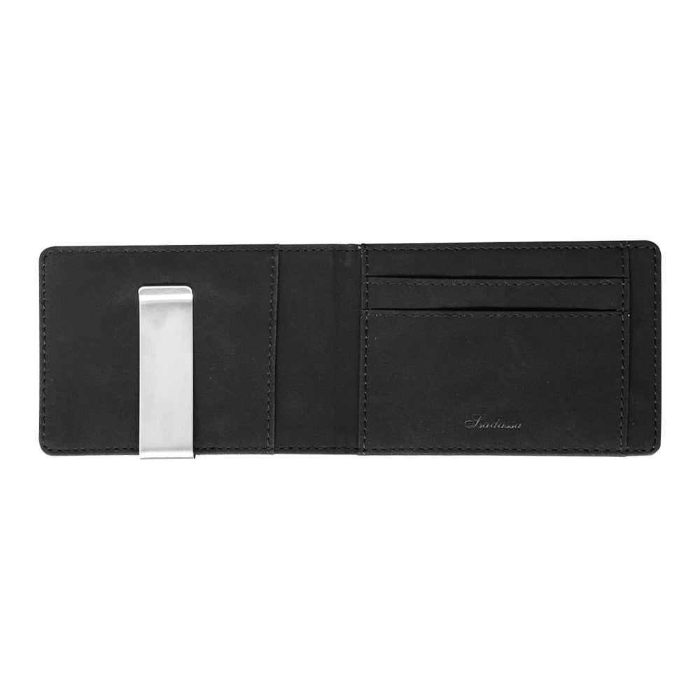 Realaiot Hot Sale Fashion Solid Men's Thin Bifold Money Clip Leather Wallet with A Metal Clamp Female ID Credit Card Purse Cash Holder