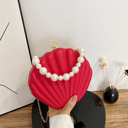 Realaiot Evening Bags Shell Shape Women Clutch Bags New Wedding Bridal Handbag Pearl Beaded Fashion Shell Chain Party Bags