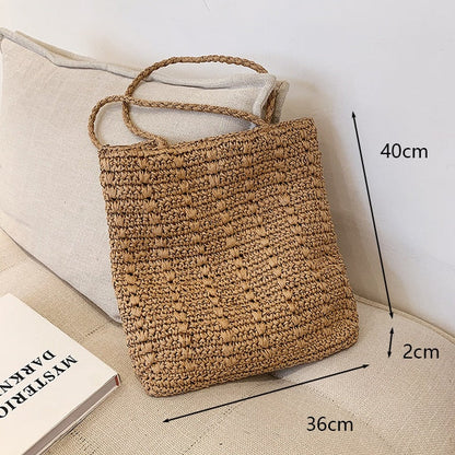 Realaiot Summer Large Capacity Straw Woven Shoulder Bag Hollow Design Beach Bags Travel Casual Lady Shopping Totes Fashion Clutch Handbag