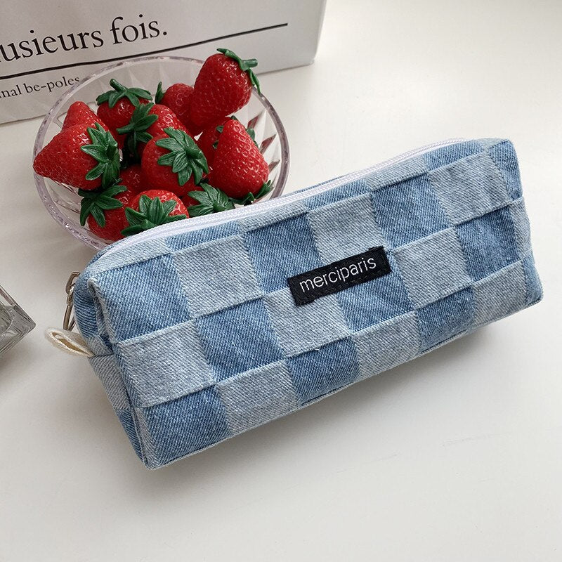 Realaiot Japanese Style Plaid Cosmetic Bag Women Canvas Handbags Purse Organizer Pencil Bags Lipstick Bag Makeup Bag Women Leopard Bag