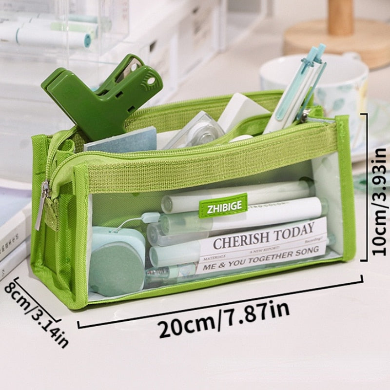 Realaiot  Six Layers Large Capacity Pencil Bag Stationery Supplies Aesthetic Transparent Pen Case Girl Zipper Pencil Pouch School Supplies