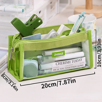 Realaiot  Six Layers Large Capacity Pencil Bag Stationery Supplies Aesthetic Transparent Pen Case Girl Zipper Pencil Pouch School Supplies