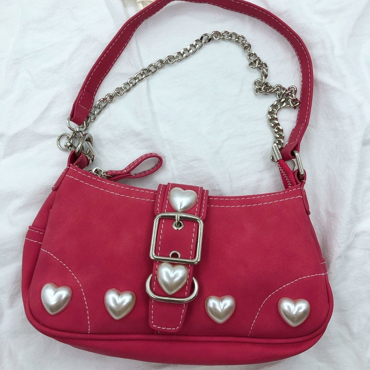 Realaiot Harajuku Vintage Female Shoulder Bag Rose Red Heart Japanese Goth Lolita Bag Female Handbags Mobile Phone Pouch Purse