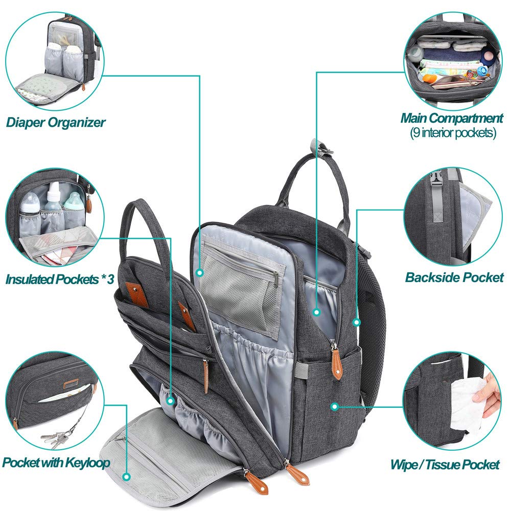 Realaiot Diaper Bag Backpack Baby Nappy Changing Bags Multifunction Waterproof Travel Back Pack with Changing Pad Stroller Straps