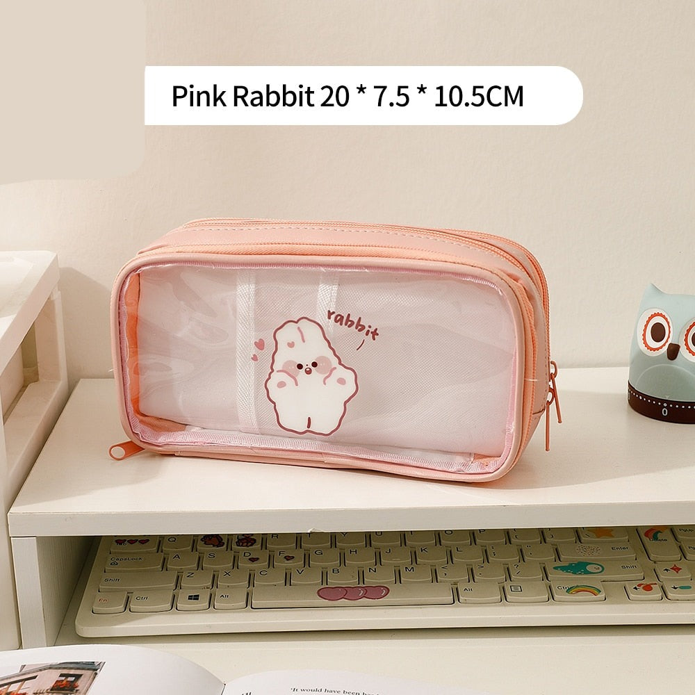 Realaiot Big Capacity Transparent Pencil Case Waterproof  PVC Stationery Gift Girls Students Pencil Bag Kawaii Storage Bag