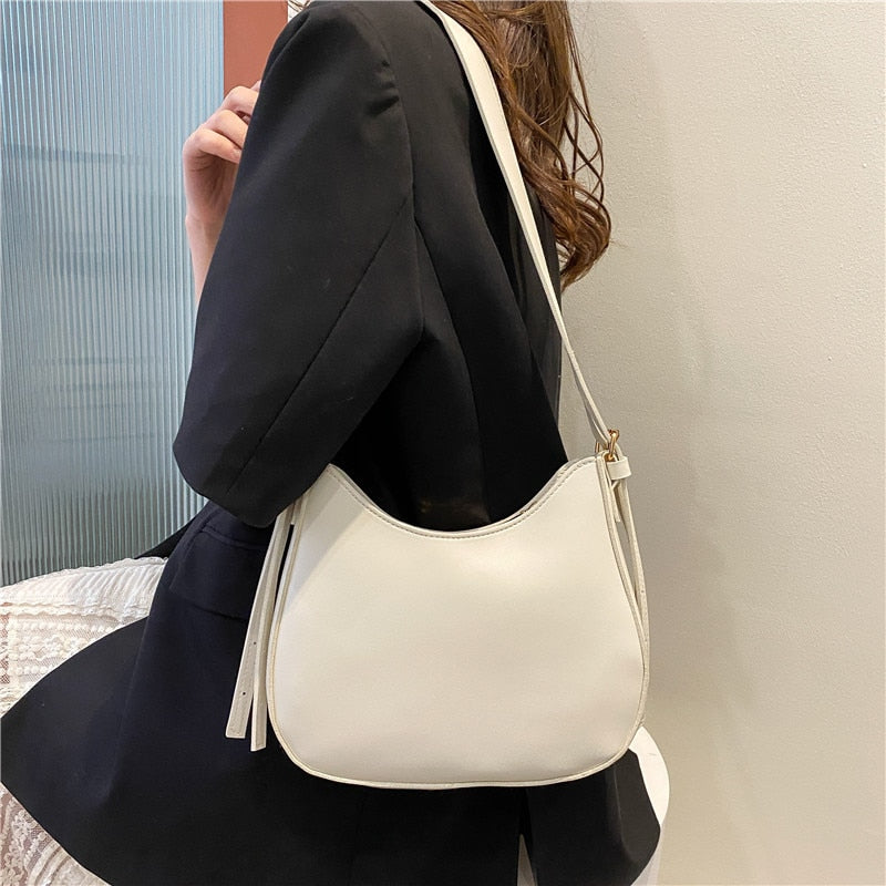 Realaiot Fashion Shoulder Bags for Women Casual Crossbody Bags PU Leather Solid Color Simple Handbags Women's Fashion Casual Bag