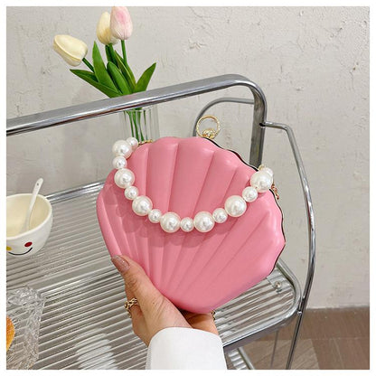 Realaiot Evening Bags Shell Shape Women Clutch Bags New Wedding Bridal Handbag Pearl Beaded Fashion Shell Chain Party Bags