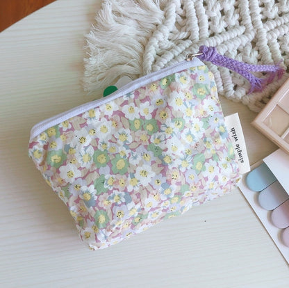 Realaiot Small Fabric Cosmetic Makeup Bag Mini Cotton Floral Organizer Bags For Women Bag Little Purse Coin Pouch Children Cosmetic Case