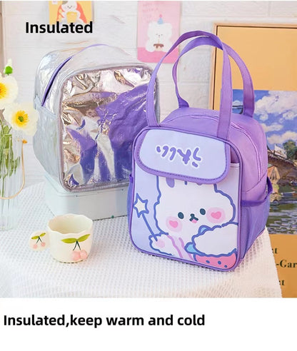 Realaiot Kawaii Lunch Bag Women Cute Bear Picnic Travel Thermal Breakfast Box Girls School Child Convenient Lunch Box Tote Food Bags 118