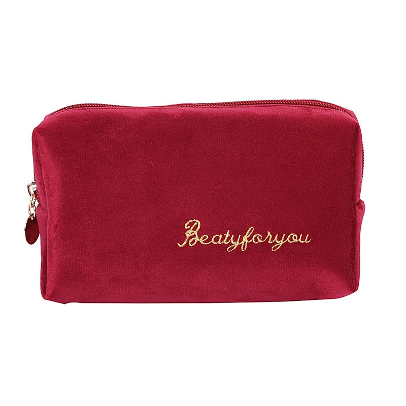 Realaiot 4pics Set Velvet Cosmetic Bag Ins Fashion Letter Embroidered Cosmetic Storage Bags Women Portable Travel Makeup Box