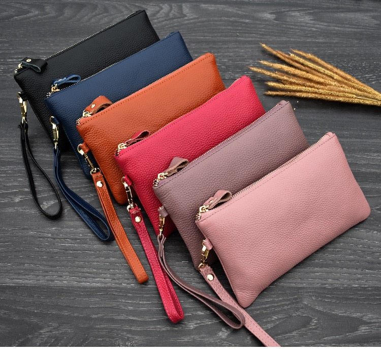 Cyflymder Real Cow Genuine Leather Wallet Women Mini Handbag Purse Card ID Phone Holder Zipper Clutch Evening Bags Small Wristlet Wallets