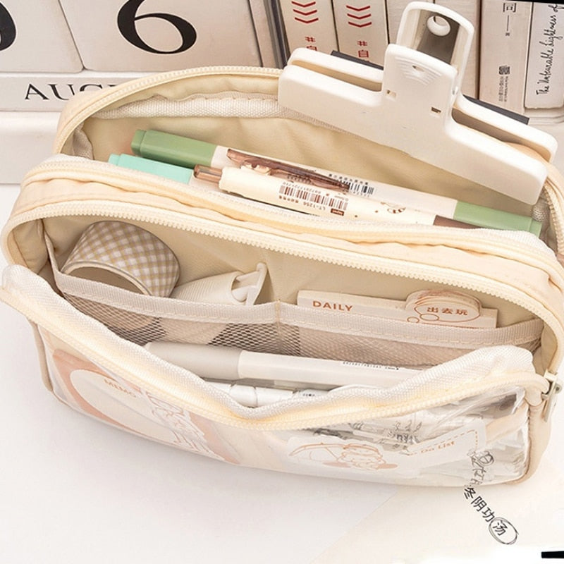 Cyflymder Multi Layer Transparent Pencil Bag Large Capacity Stationery Holder Box Student Zipper Pencil Pouch Children School Supplies