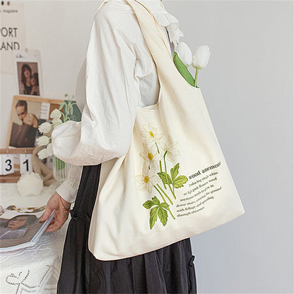 Realaiot White Canvas Vest Shopping Bags Illustration Eco Reusable Foldable Shoulder Bag Retro Large Capacity Tote Bag Women Handbag