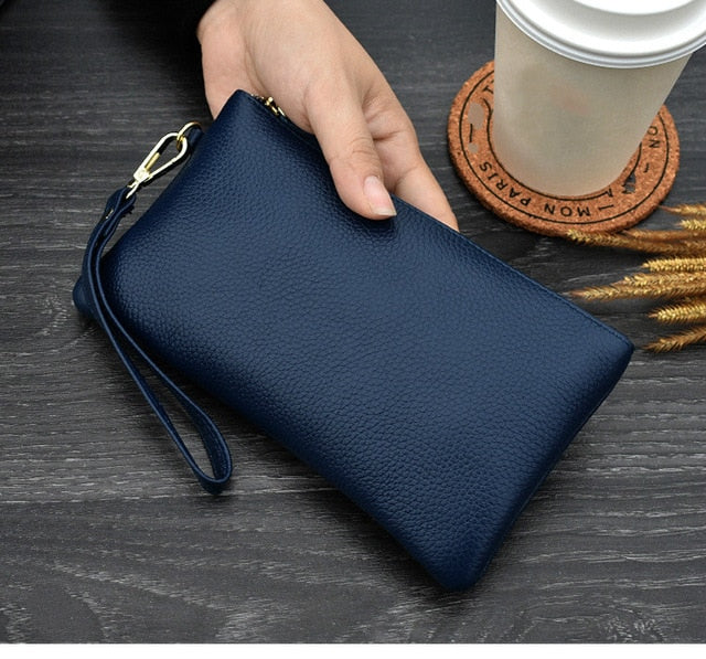 Cyflymder Real Cow Genuine Leather Wallet Women Mini Handbag Purse Card ID Phone Holder Zipper Clutch Evening Bags Small Wristlet Wallets