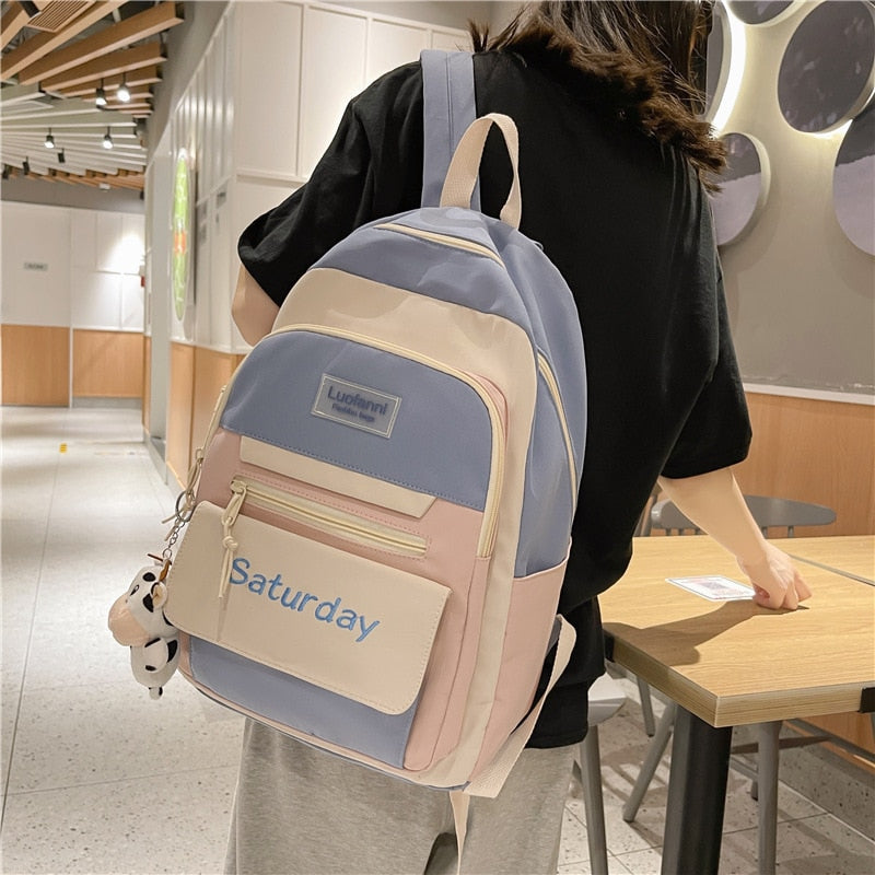 Realaiot Large Capacity Backpacks For Women Japanese Schoolbag Kawaii Student Multi-color Bag Ins Popular Waterproof Cute Travel Rucksack