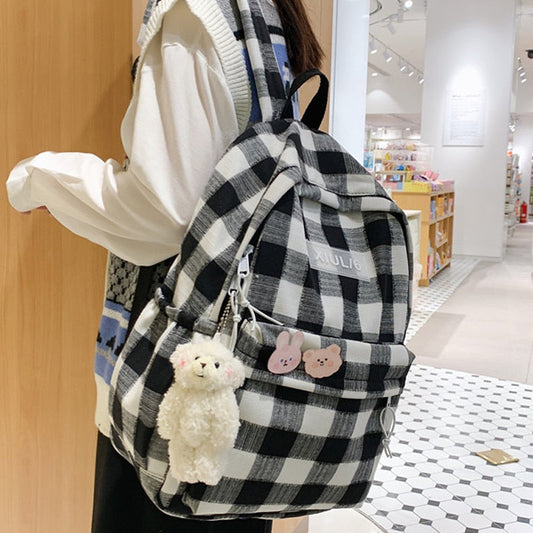 Cyflymder New Women Backpack Female Cool Nylon Travel Bag Fashion Plaid Portable Cute Schoolbag College Teenage Girls Boys Bookbag