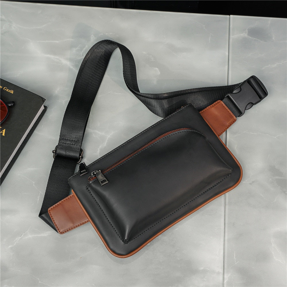 Realaiot Street Fashion Chest Bag Men Waist Bag Crossbody Shoulder Bags Men Chest Bag Mobile Phone Bag PU Leather Men's Chest Bags