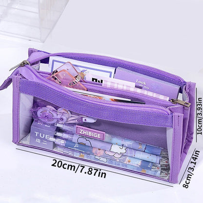 Realaiot  Six Layers Large Capacity Pencil Bag Stationery Supplies Aesthetic Transparent Pen Case Girl Zipper Pencil Pouch School Supplies