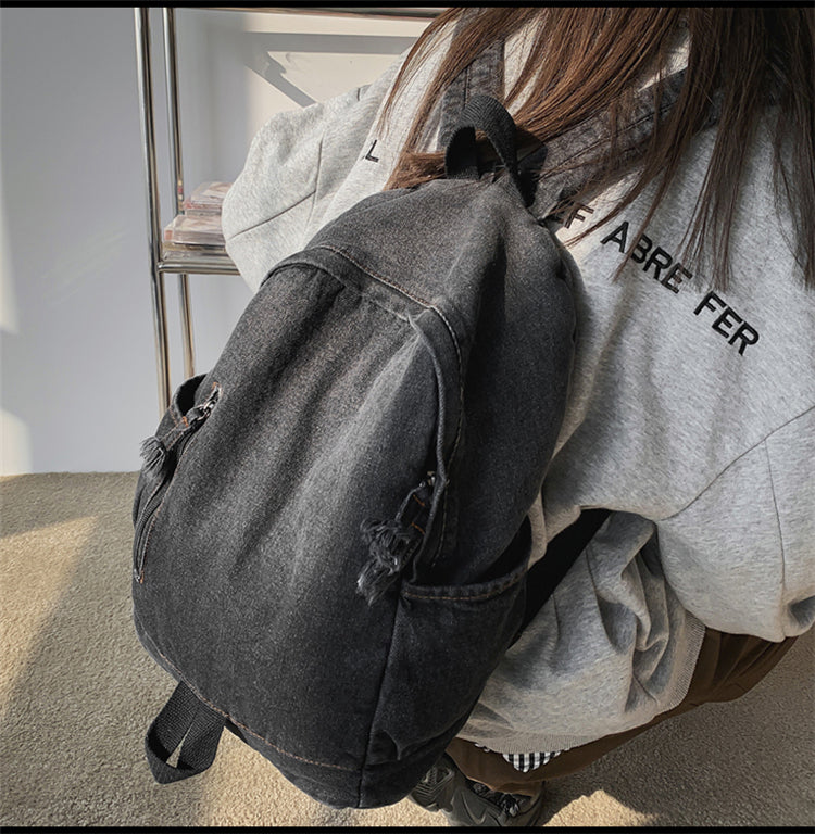 Realaiot Women's Bag Trend Gradient Denim Fabric Women's Backpack Men's Fashion Travel Backpack Unisex Student Bag Mochilas Escolare