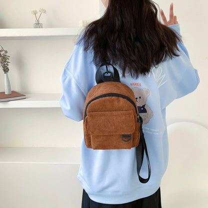 Realaiot Fashion Women Mini Backpack Solid Color Corduroy Small Backpacks Simple Casual Student Bookbags Traveling Backpacks