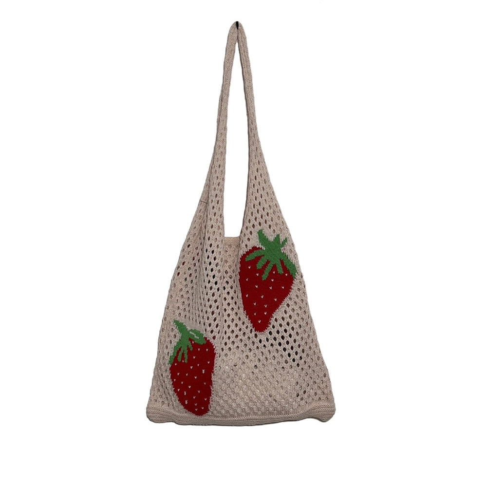 Realaiot Summer Flower Handbag Women'S Knitted Shoulder Bag Large Capacity Shopping Tote Simple Woven Hollow Mesh Beach Bags New