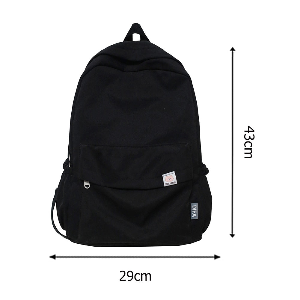 Realaiot Teen School Bag for Girls Backpack Solid Color Women Bookbags Middle Student Schoolbag Large Black Cute Flowers Nylon Bagpack