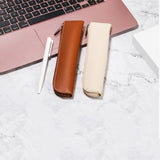 Realaiot Simple Pen Sleeve PU Leather Mini Small Pen Bag Zipper Pencil Pouch Stationery Fountain Pen Holder Case Student School Supplies
