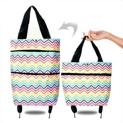 Realaiot Folding Shopping Pull Cart Trolley Bag With Wheels Foldable Shopping Bags  Reusable Grocery Bags Food Organizer Vegetables Bag