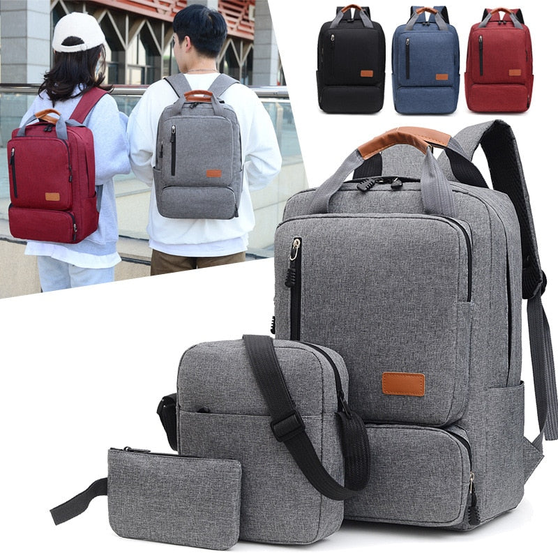 Realaiot 3 In 1 Piece Set College Student School Bag Large Capacity Men Laptop Backpack Multi Functional Computer Bag mochila