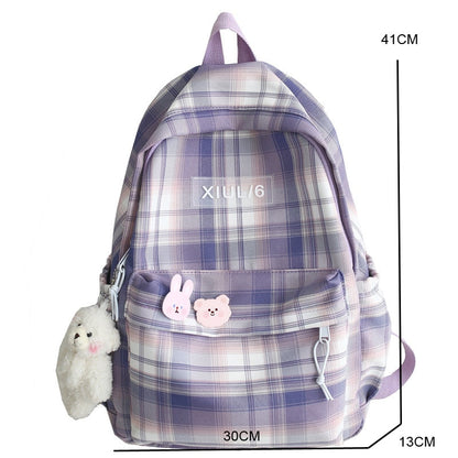 Cyflymder New Women Backpack Female Cool Nylon Travel Bag Fashion Plaid Portable Cute Schoolbag College Teenage Girls Boys Bookbag